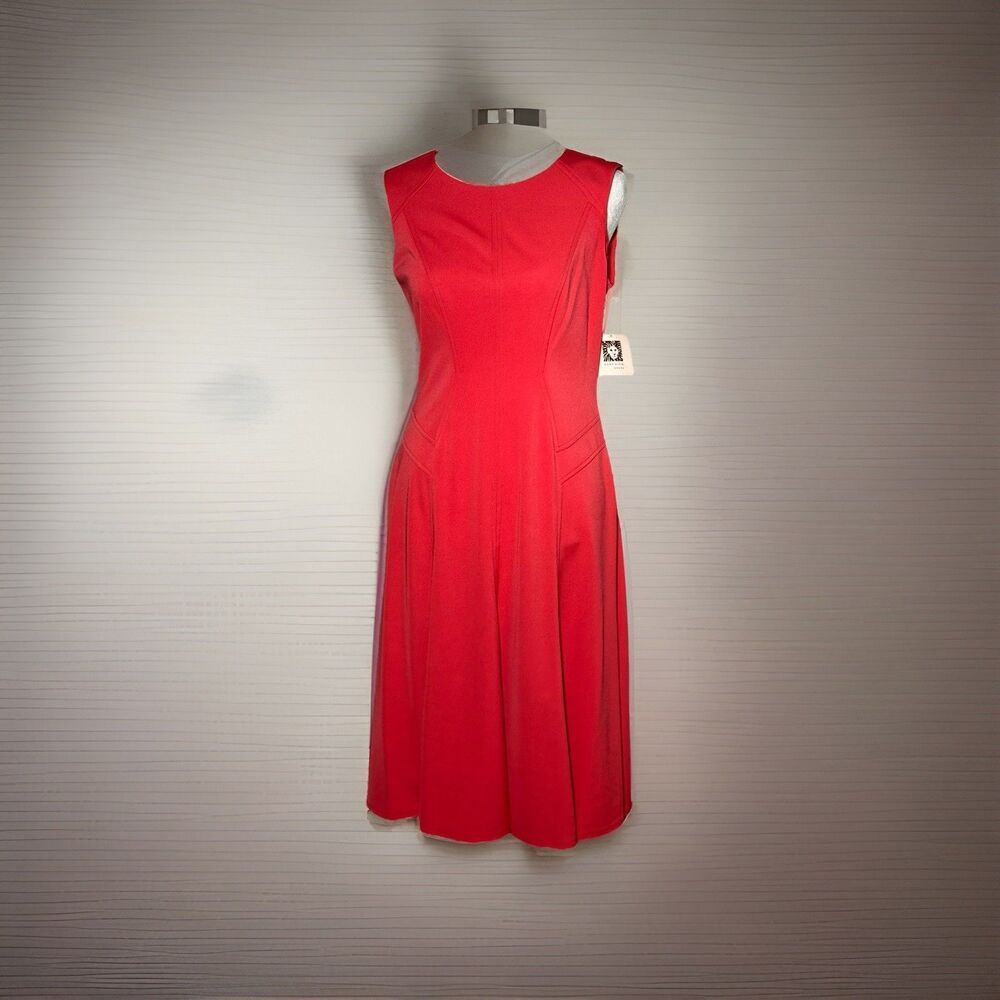 NWT Anne Klein Red Dress Size 2 Fit Flare Sleeveless Career Work Casual
